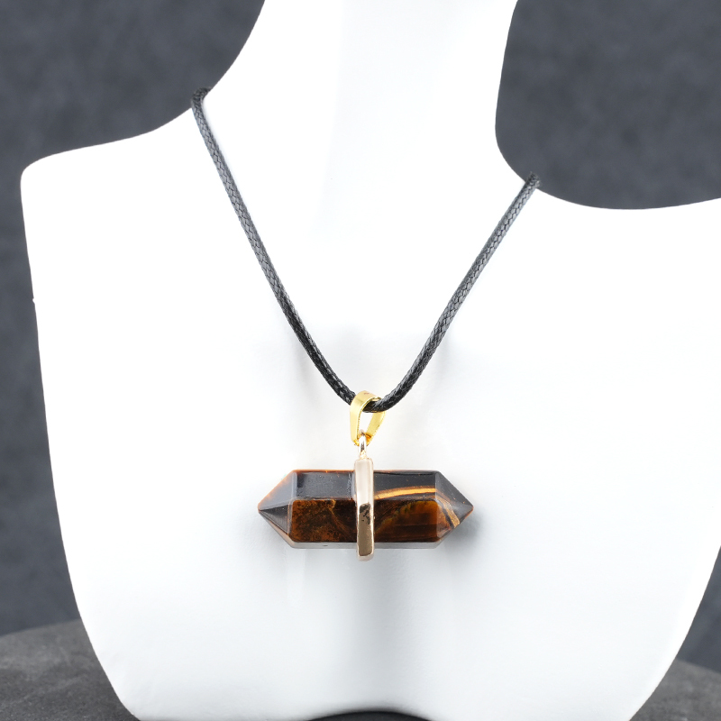 Gold Double Terminated Hexagonal Gemstone Point Pendant Necklace