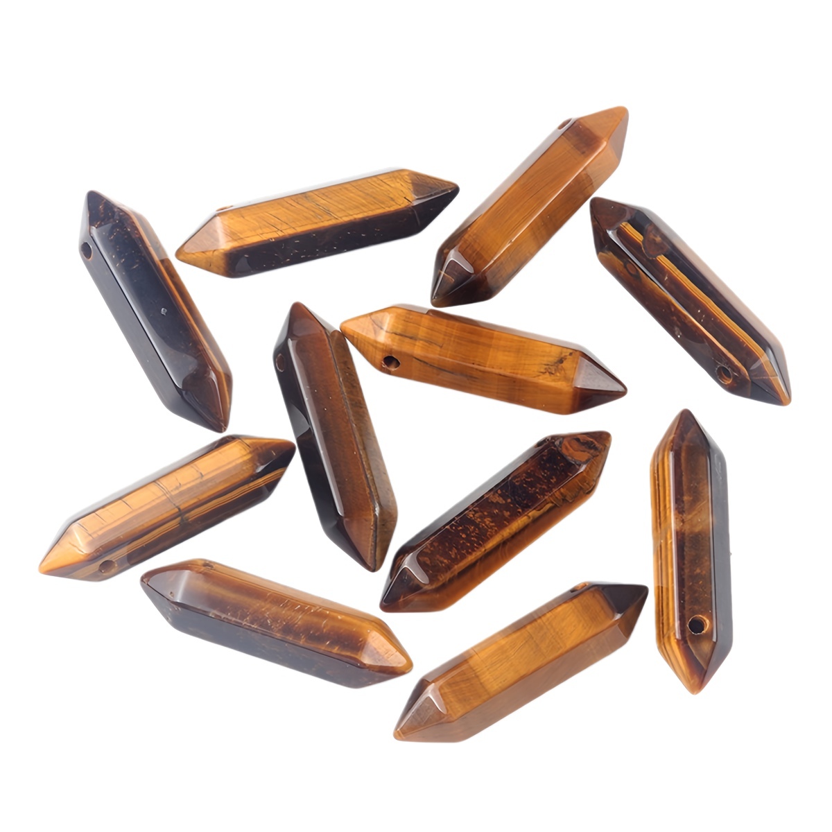 10x40mm Double Terminated Hexagonal Wand Side Drilled Hole Natural Gemstone Point Pendant for Jewelry Making Healing Reiki