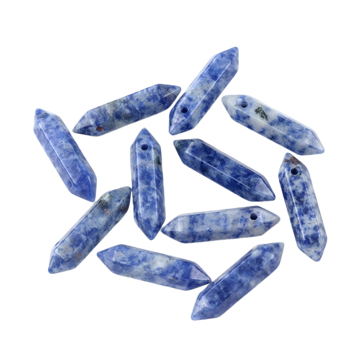 10x40mm Double Terminated Hexagonal Wand Side Drilled Hole Natural Gemstone Point Pendant for Jewelry Making Healing Reiki