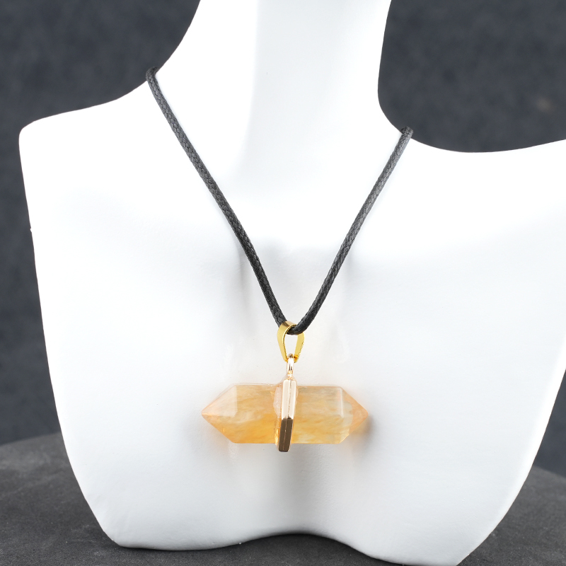 Gold Double Terminated Hexagonal Gemstone Point Pendant Necklace