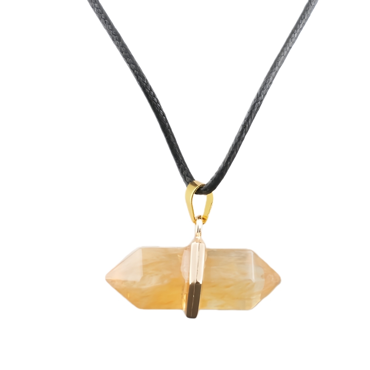 Gold Double Terminated Hexagonal Gemstone Point Pendant Necklace