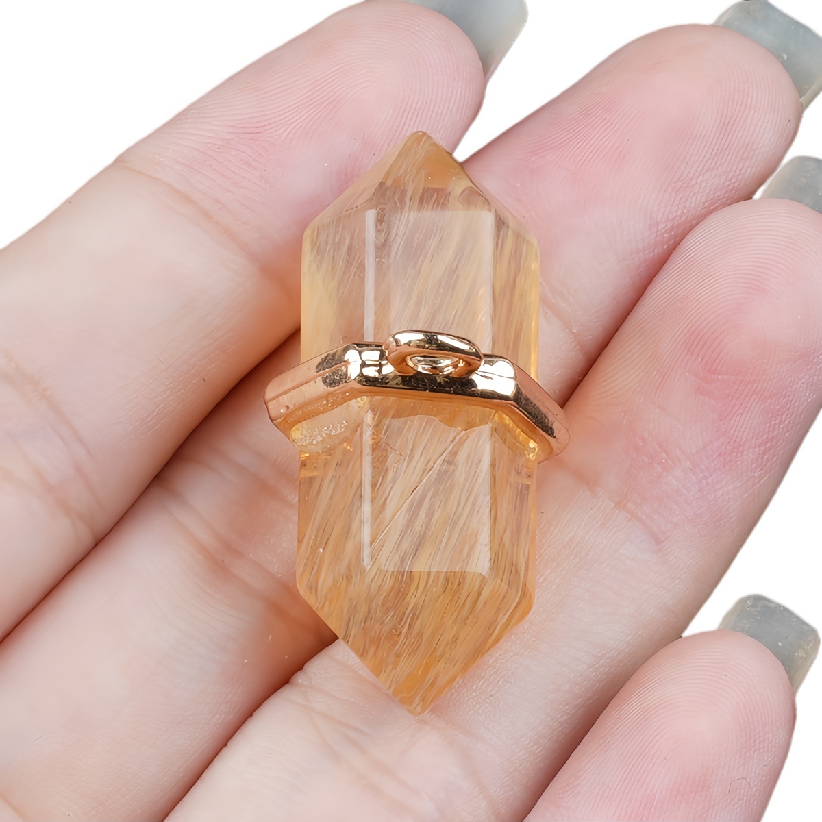 6x12mm Double Terminated Hexagonal Wand Side Drilled Hole Natural Gemstone Point Pendant for Jewelry Making Healing Reiki