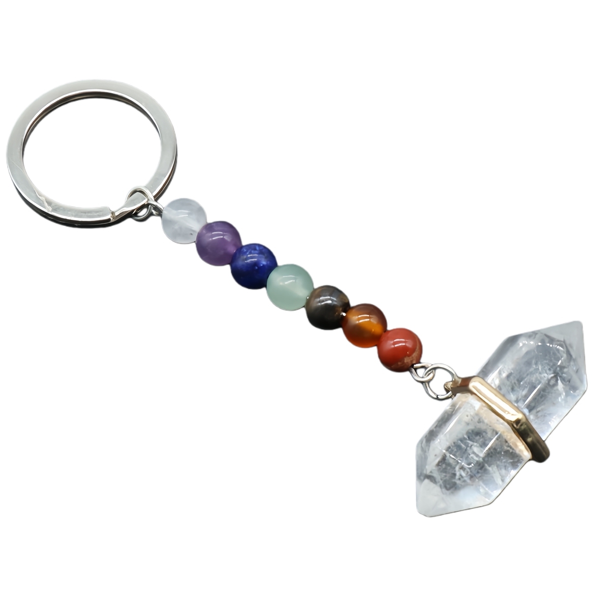 Gold Double Terminated Hexagonal Gemstone Point Pendant Keychain