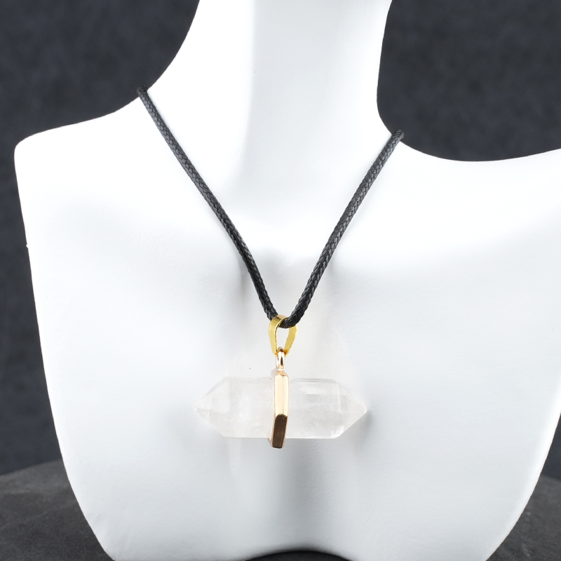 Gold Double Terminated Hexagonal Gemstone Point Pendant Necklace
