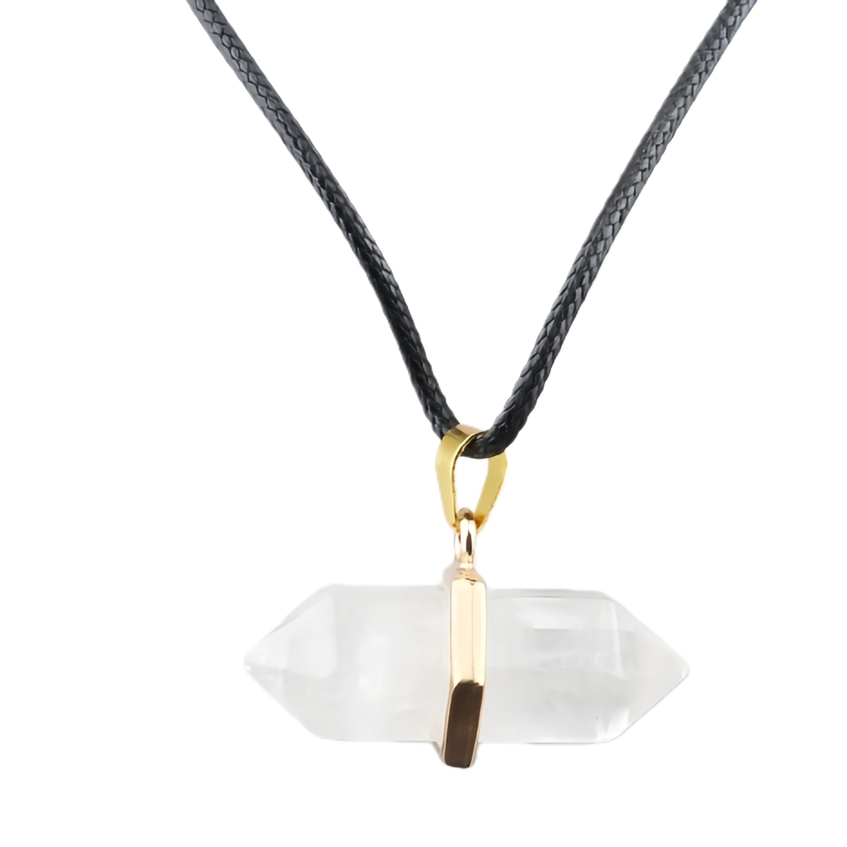 Gold Double Terminated Hexagonal Gemstone Point Pendant Necklace