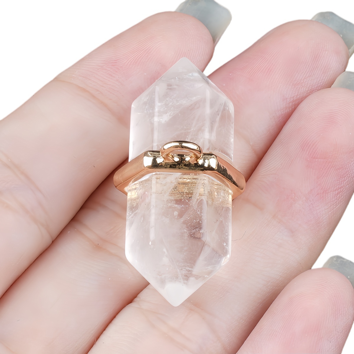 6x12mm Double Terminated Hexagonal Wand Side Drilled Hole Natural Gemstone Point Pendant for Jewelry Making Healing Reiki