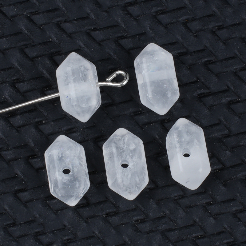 6X12mm Double Terminated Hexagonal Wand Side Drilled Hole Natural Gemstone Point Pendant for Jewelry Making Healing Reiki