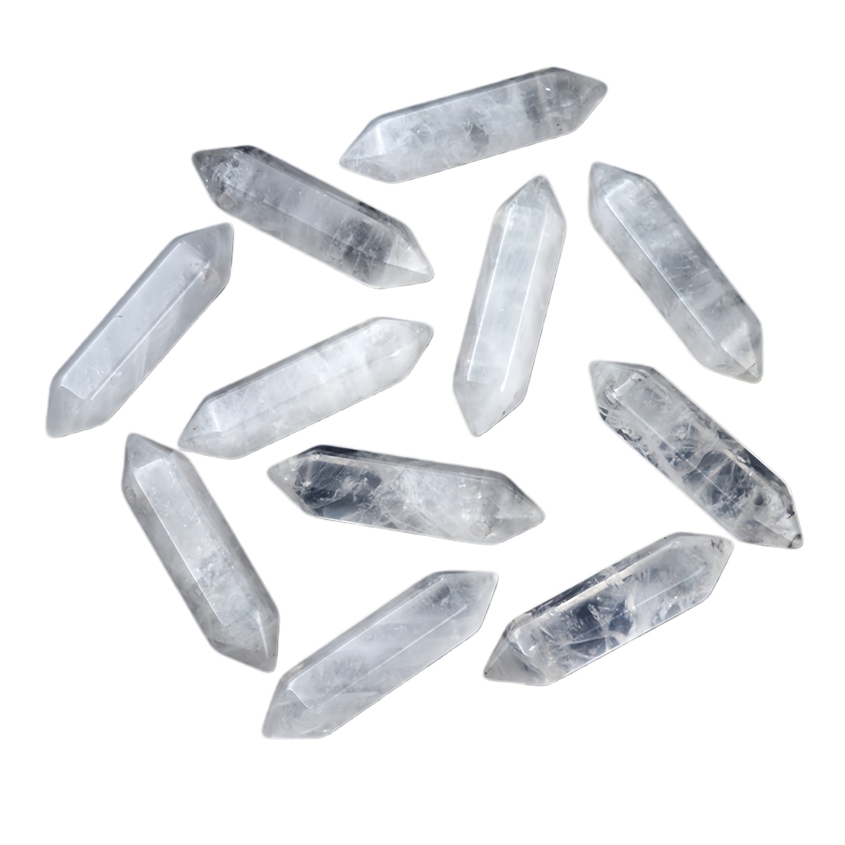 10x40mm Double Terminated Hexagonal Wand Side Drilled Hole Natural Gemstone Point Pendant for Jewelry Making Healing Reiki