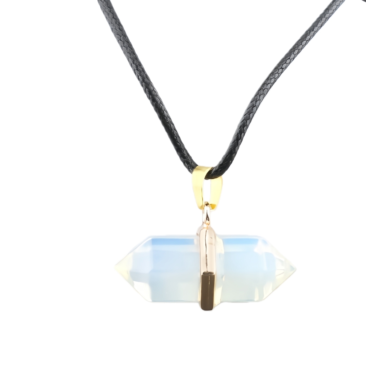 Gold Double Terminated Hexagonal Gemstone Point Pendant Necklace