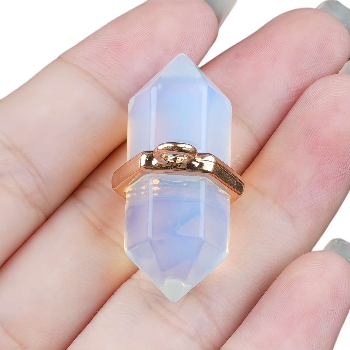 6x12mm Double Terminated Hexagonal Wand Side Drilled Hole Natural Gemstone Point Pendant for Jewelry Making Healing Reiki