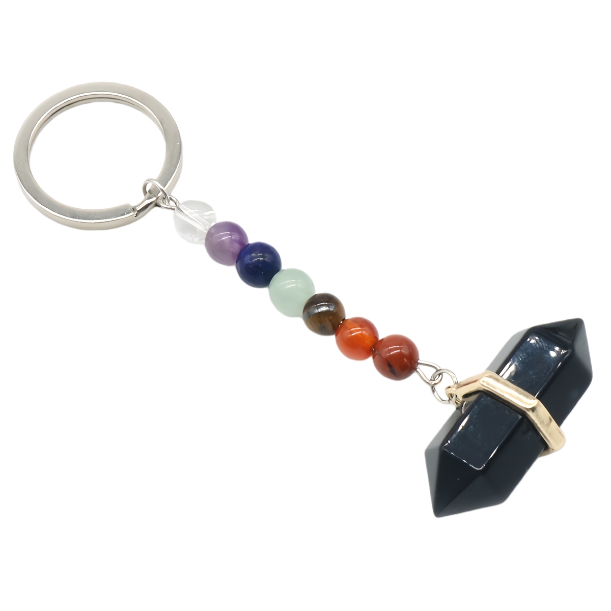 Gold Double Terminated Hexagonal Gemstone Point Pendant Keychain