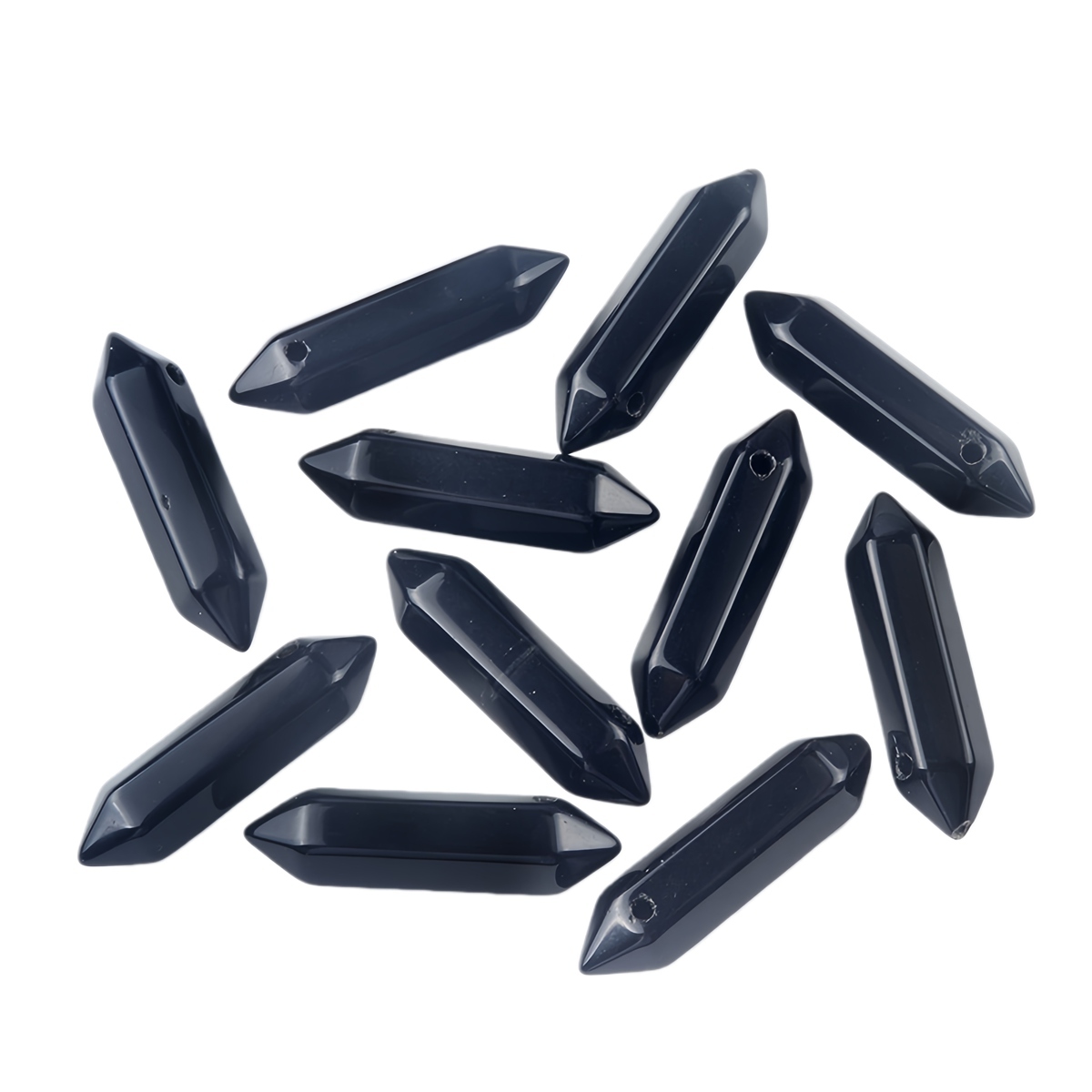 10x40mm Double Terminated Hexagonal Wand Side Drilled Hole Natural Gemstone Point Pendant for Jewelry Making Healing Reiki