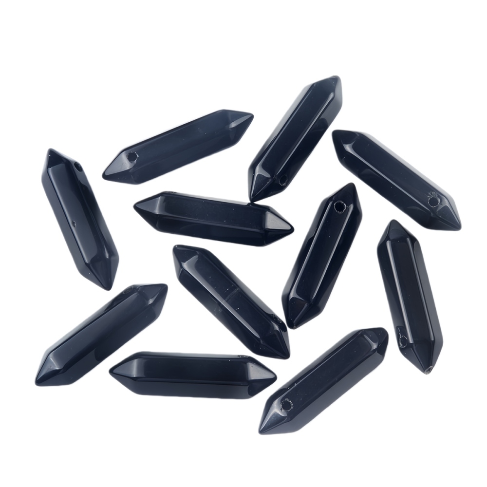 10x40mm Double Terminated Hexagonal Wand Side Drilled Hole Natural Gemstone Point Pendant for Jewelry Making Healing Reiki