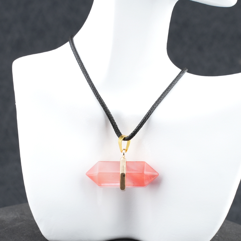 Gold Double Terminated Hexagonal Gemstone Point Pendant Necklace