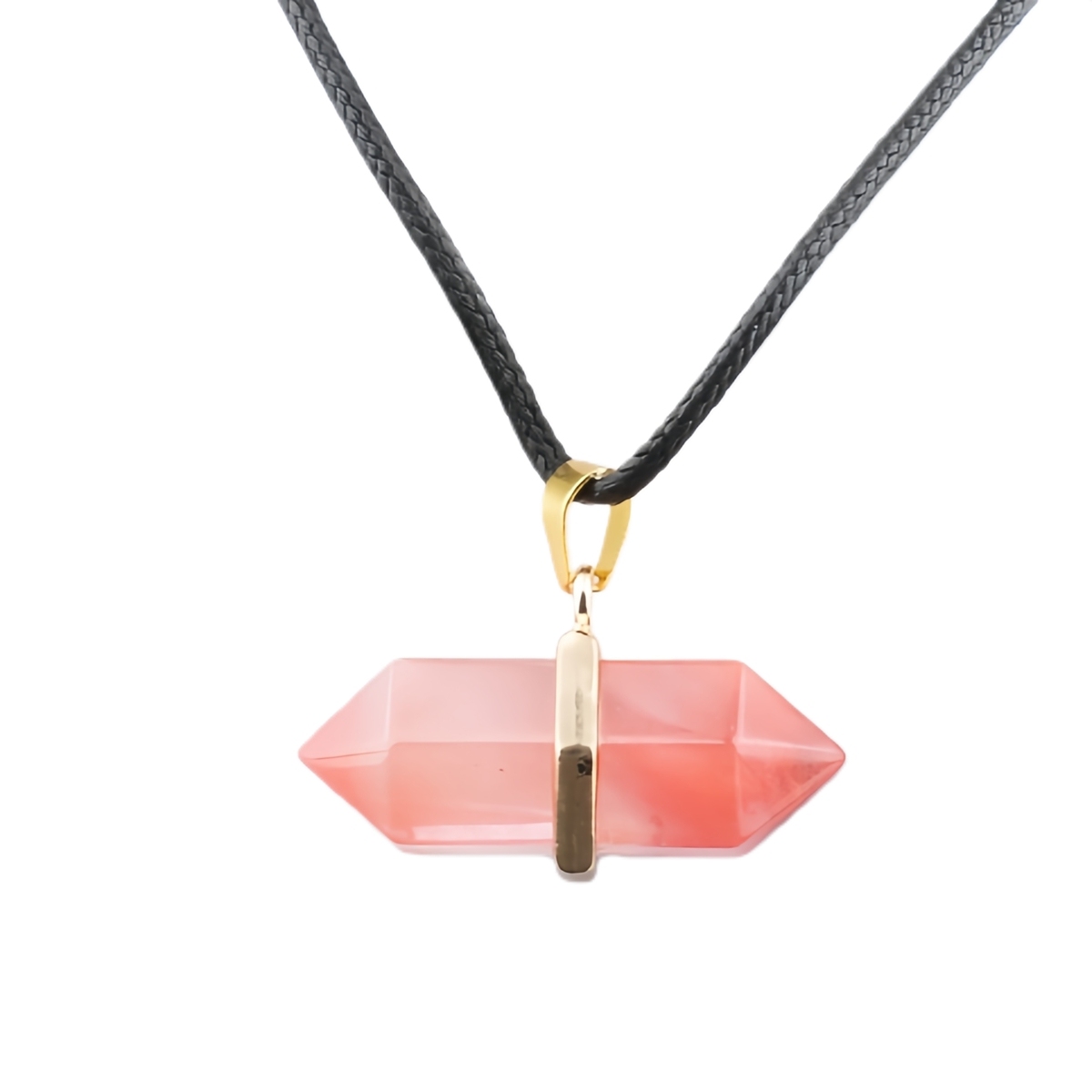 Gold Double Terminated Hexagonal Gemstone Point Pendant Necklace