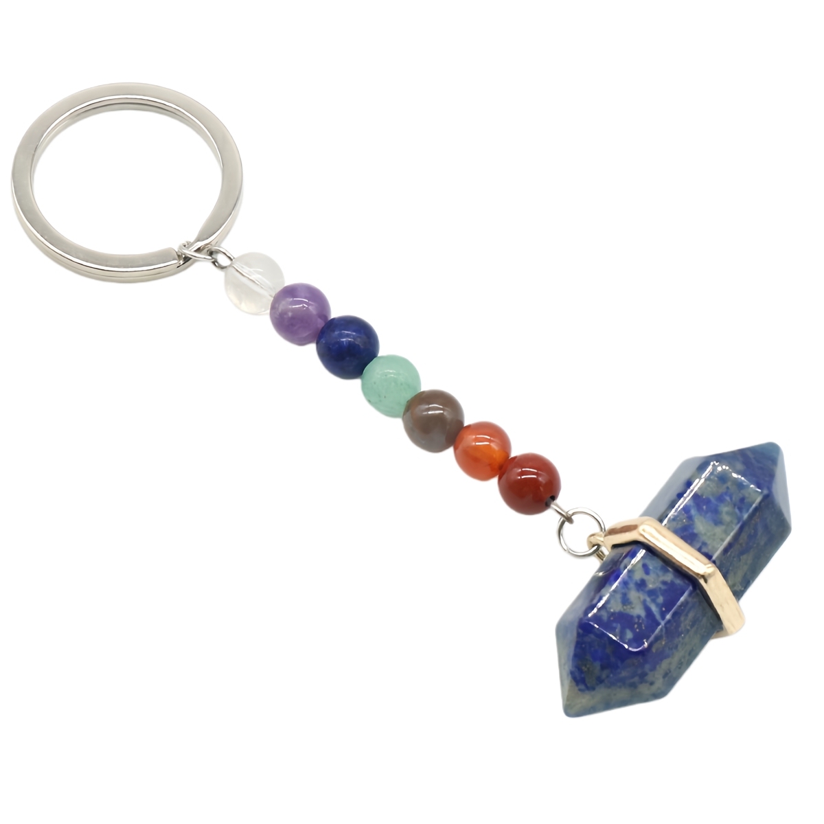 Gold Double Terminated Hexagonal Gemstone Point Pendant Keychain