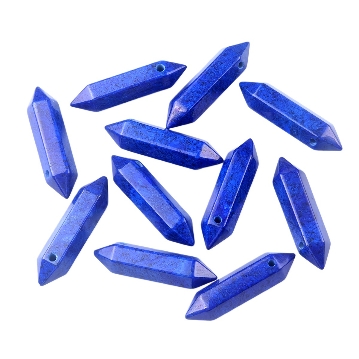 10x40mm Double Terminated Hexagonal Wand Side Drilled Hole Natural Gemstone Point Pendant for Jewelry Making Healing Reiki