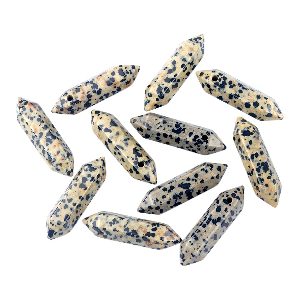 10x40mm Double Terminated Hexagonal Wand Side Drilled Hole Natural Gemstone Point Pendant for Jewelry Making Healing Reiki