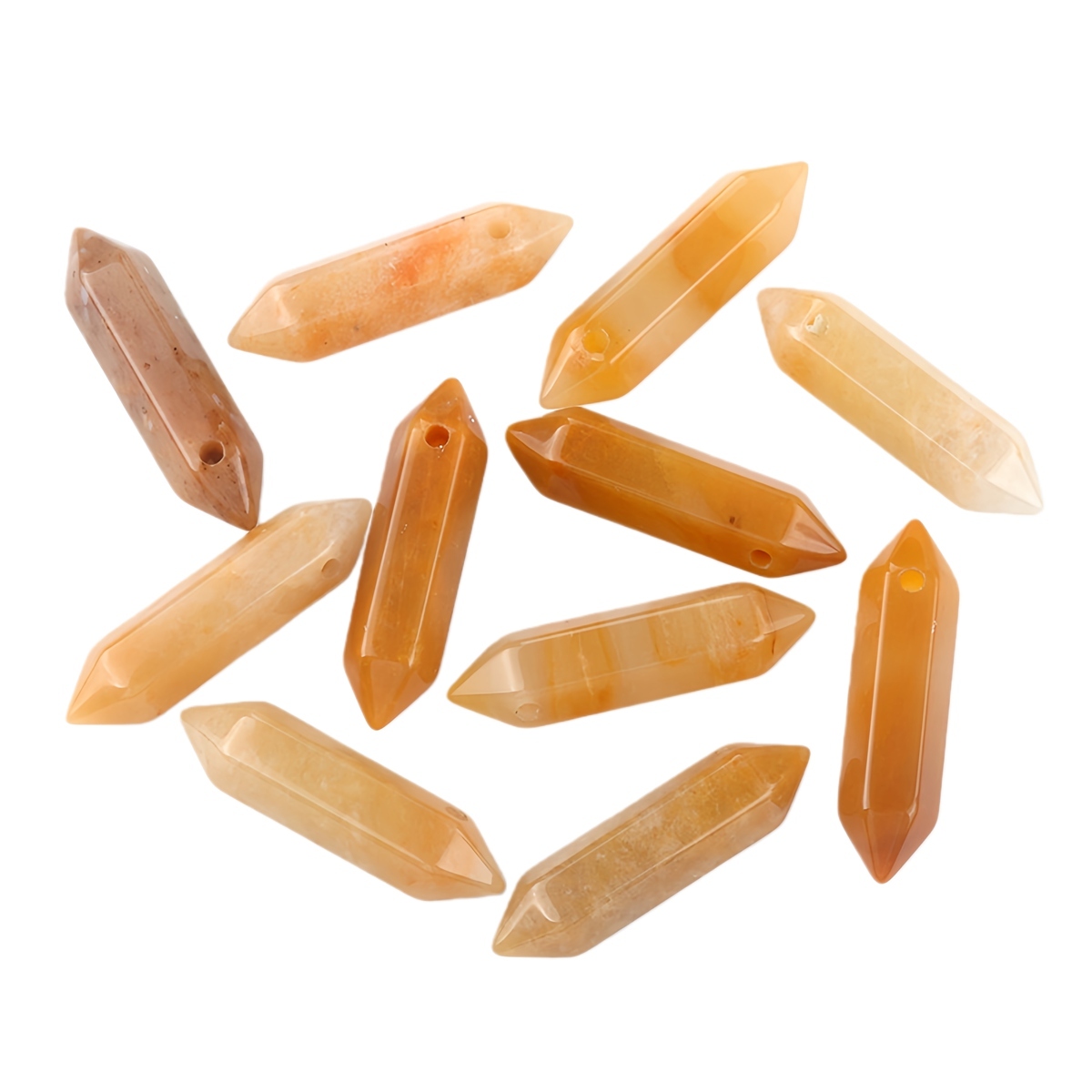 10x40mm Double Terminated Hexagonal Wand Side Drilled Hole Natural Gemstone Point Pendant for Jewelry Making Healing Reiki