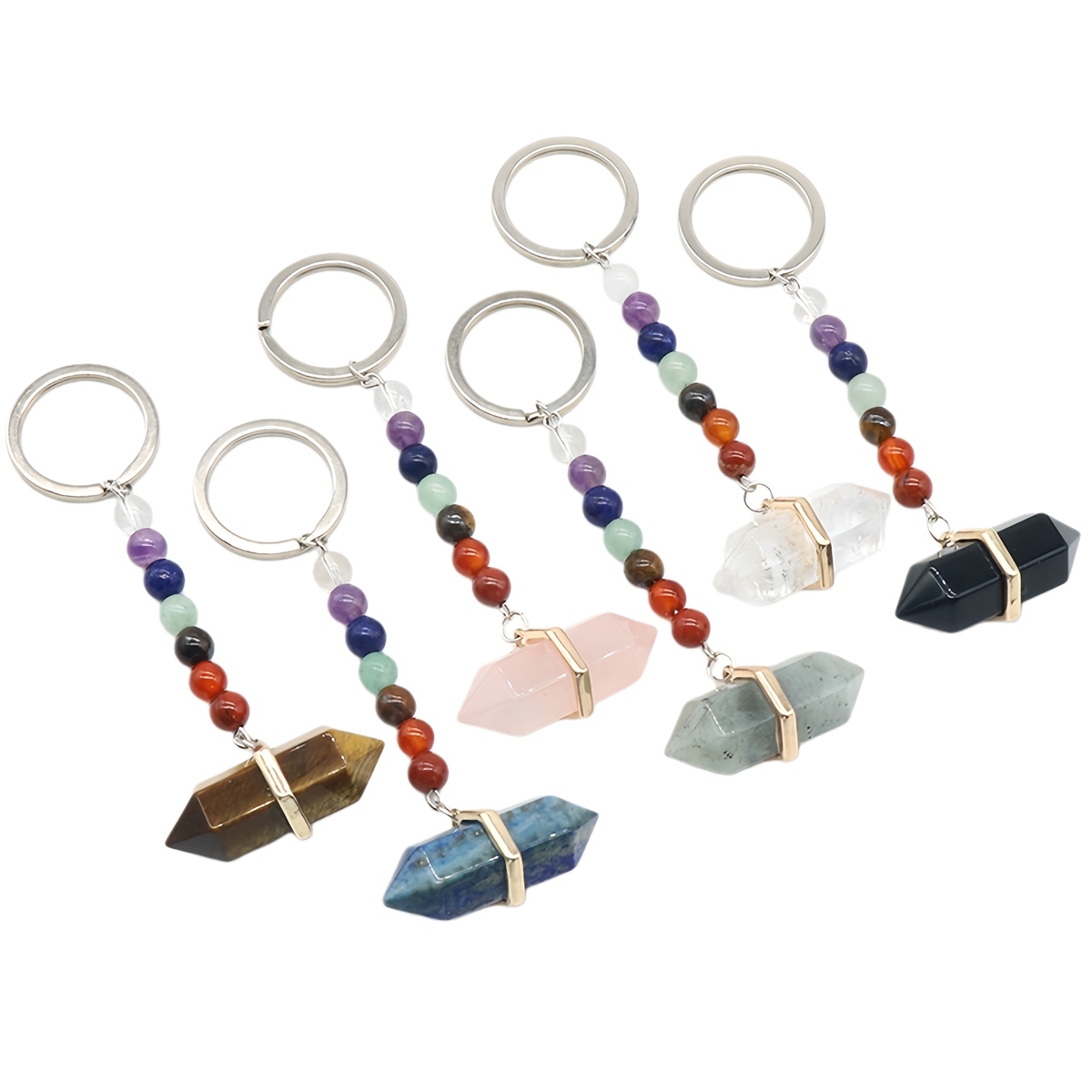 Gold Double Terminated Hexagonal Gemstone Point Pendant Keychain