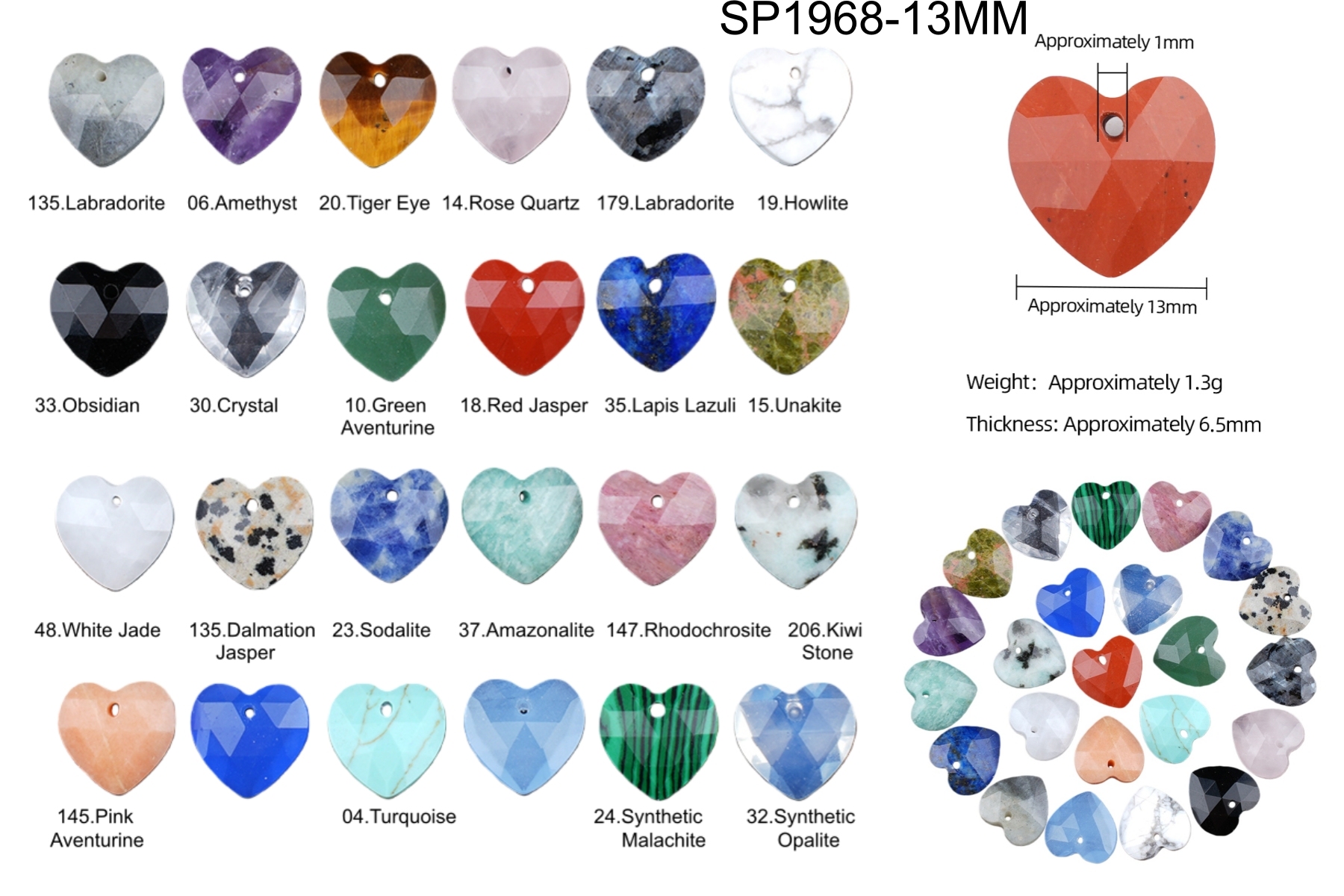 13mm Facted Stone Heart Pendant for Making Jewelry