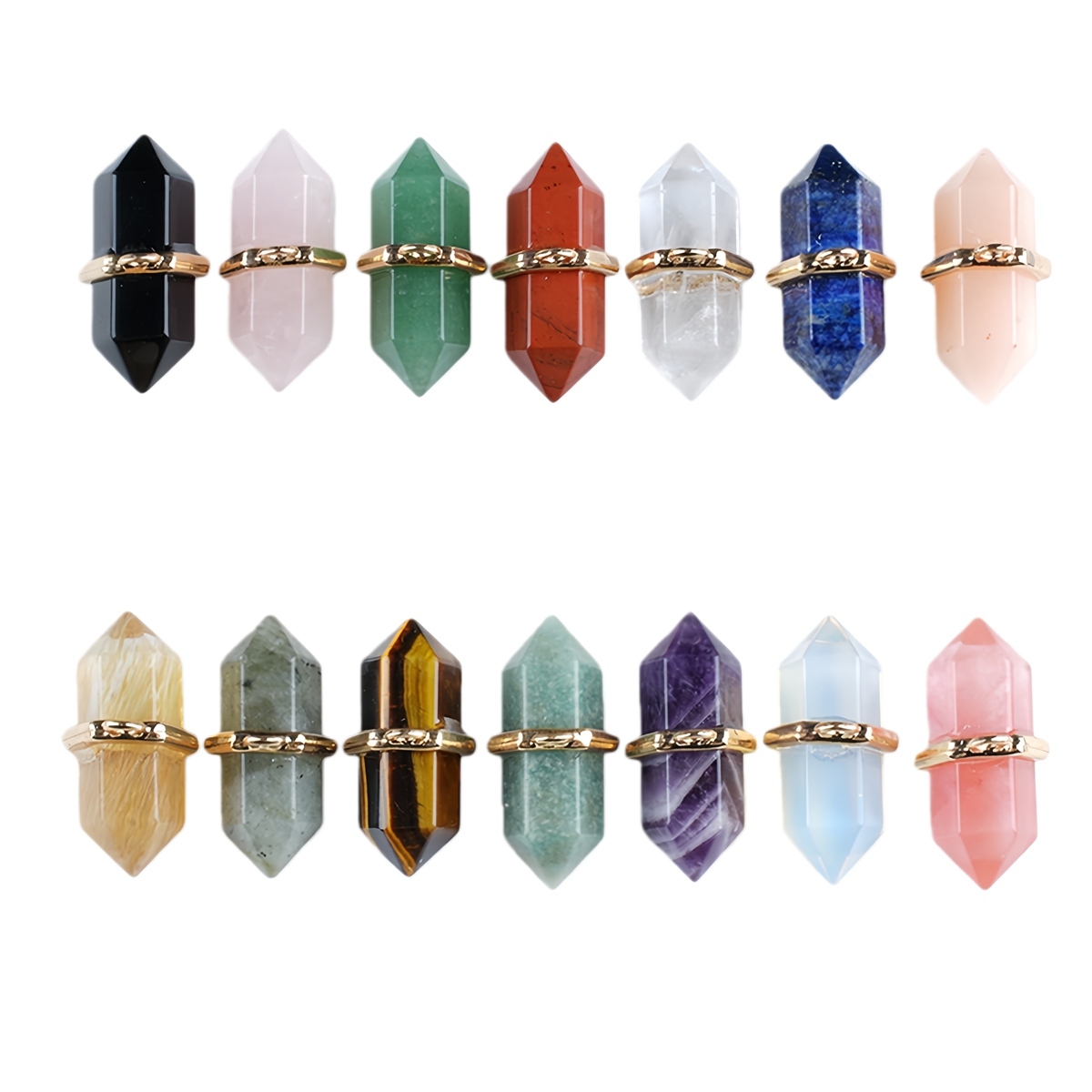 6x12mm Double Terminated Hexagonal Wand Side Drilled Hole Natural Gemstone Point Pendant for Jewelry Making Healing Reiki