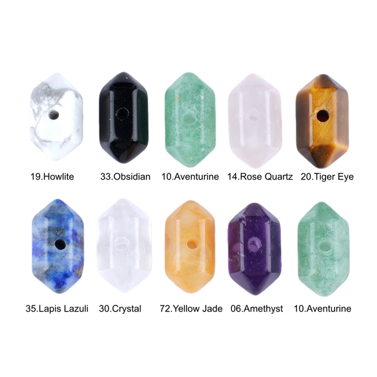 6X12mm Double Terminated Hexagonal Wand Side Drilled Hole Natural Gemstone Point Pendant for Jewelry Making Healing Reiki