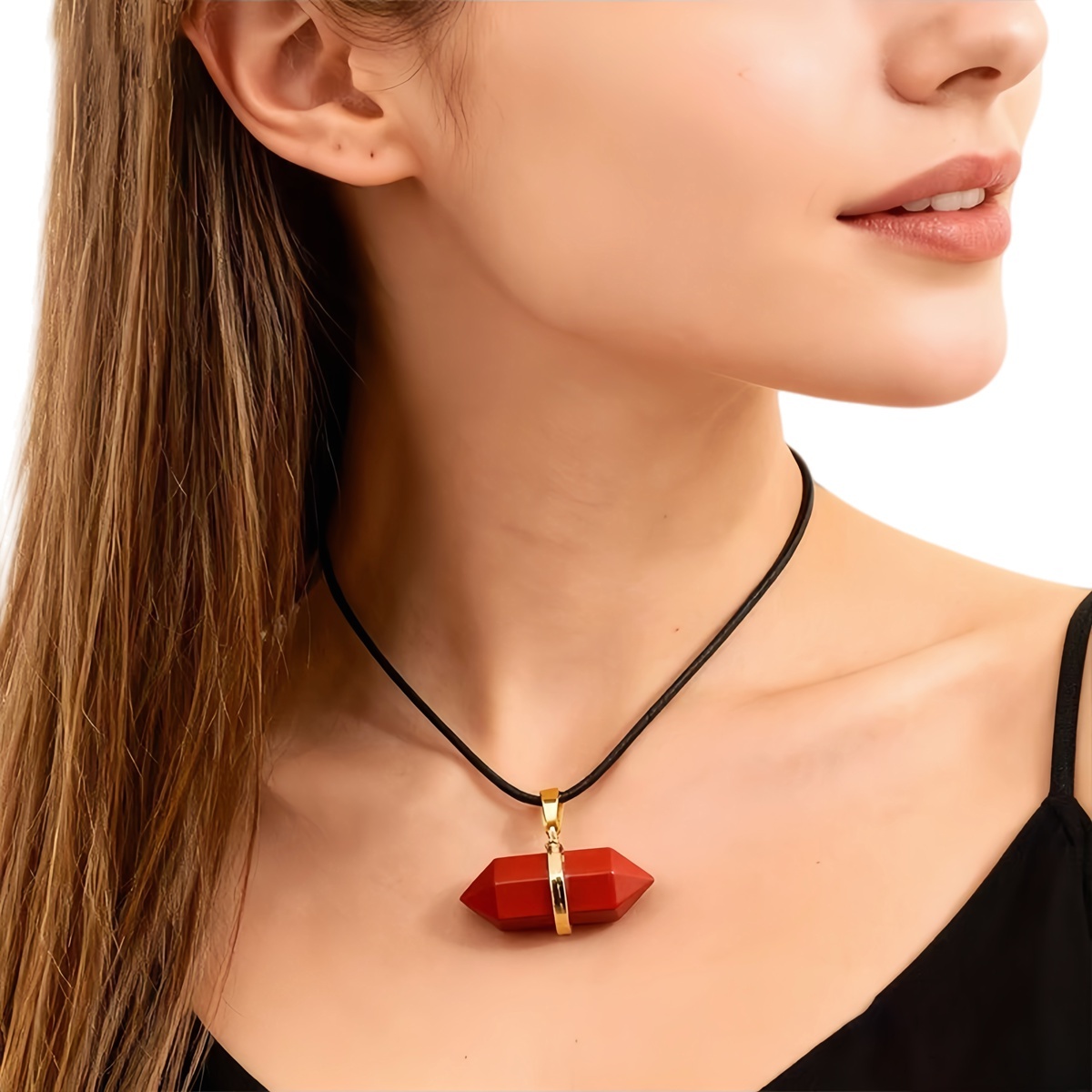 Gold Double Terminated Hexagonal Gemstone Point Pendant Necklace