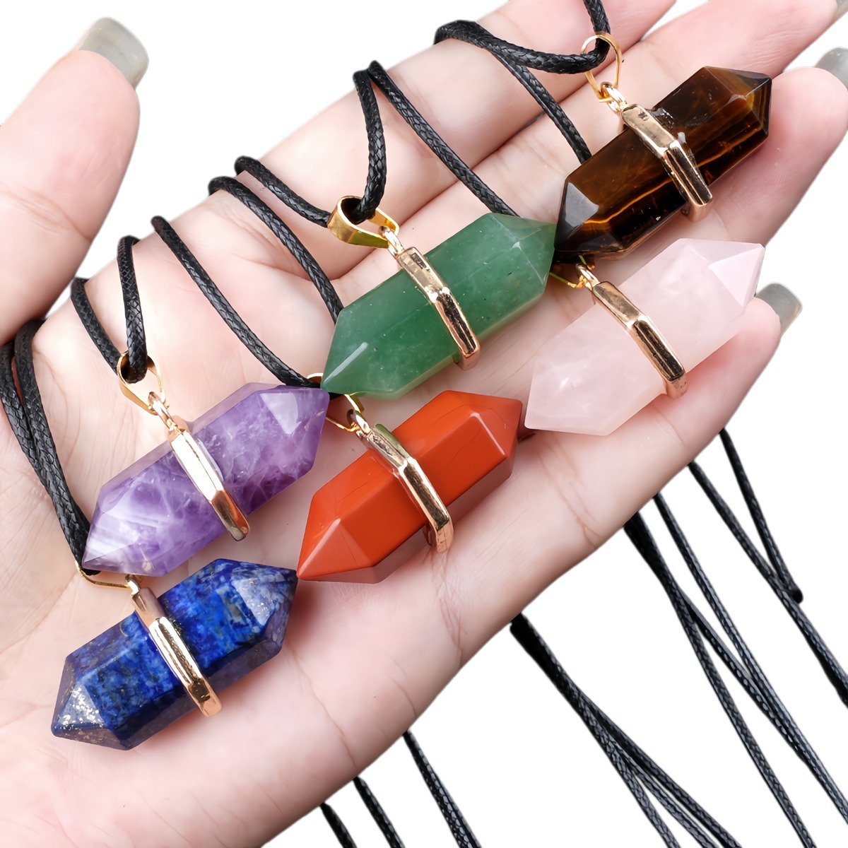 Gold Double Terminated Hexagonal Gemstone Point Pendant Necklace