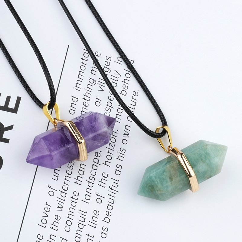 Gold Double Terminated Hexagonal Gemstone Point Pendant Necklace