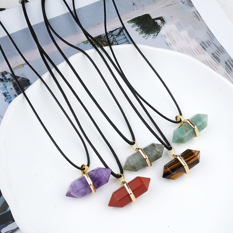 Gold Double Terminated Hexagonal Gemstone Point Pendant Necklace