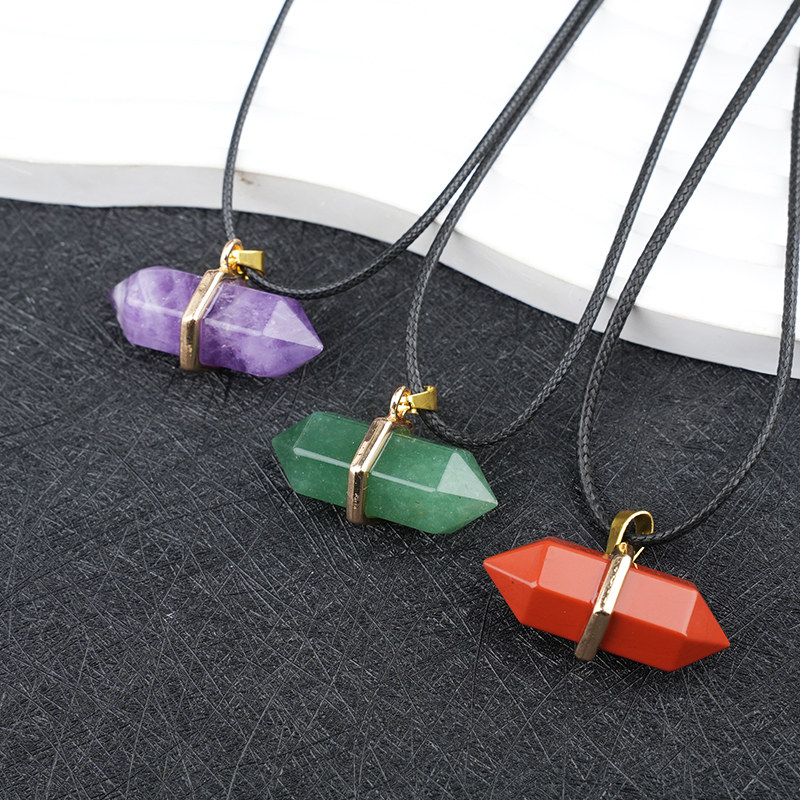 Gold Double Terminated Hexagonal Gemstone Point Pendant Necklace