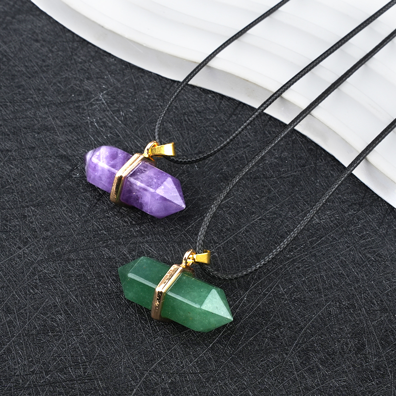 Gold Double Terminated Hexagonal Gemstone Point Pendant Necklace