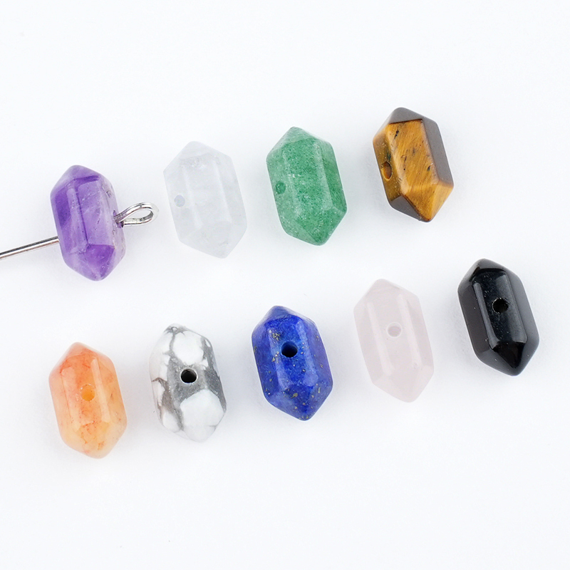 6X12mm Double Terminated Hexagonal Wand Side Drilled Hole Natural Gemstone Point Pendant for Jewelry Making Healing Reiki