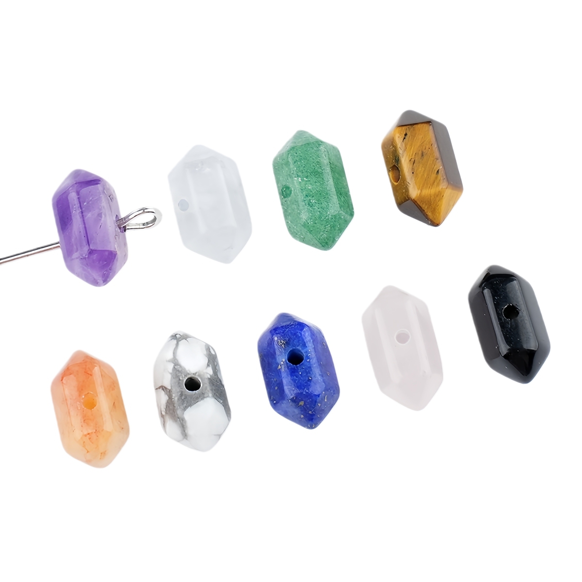 6X12mm Double Terminated Hexagonal Wand Side Drilled Hole Natural Gemstone Point Pendant for Jewelry Making Healing Reiki