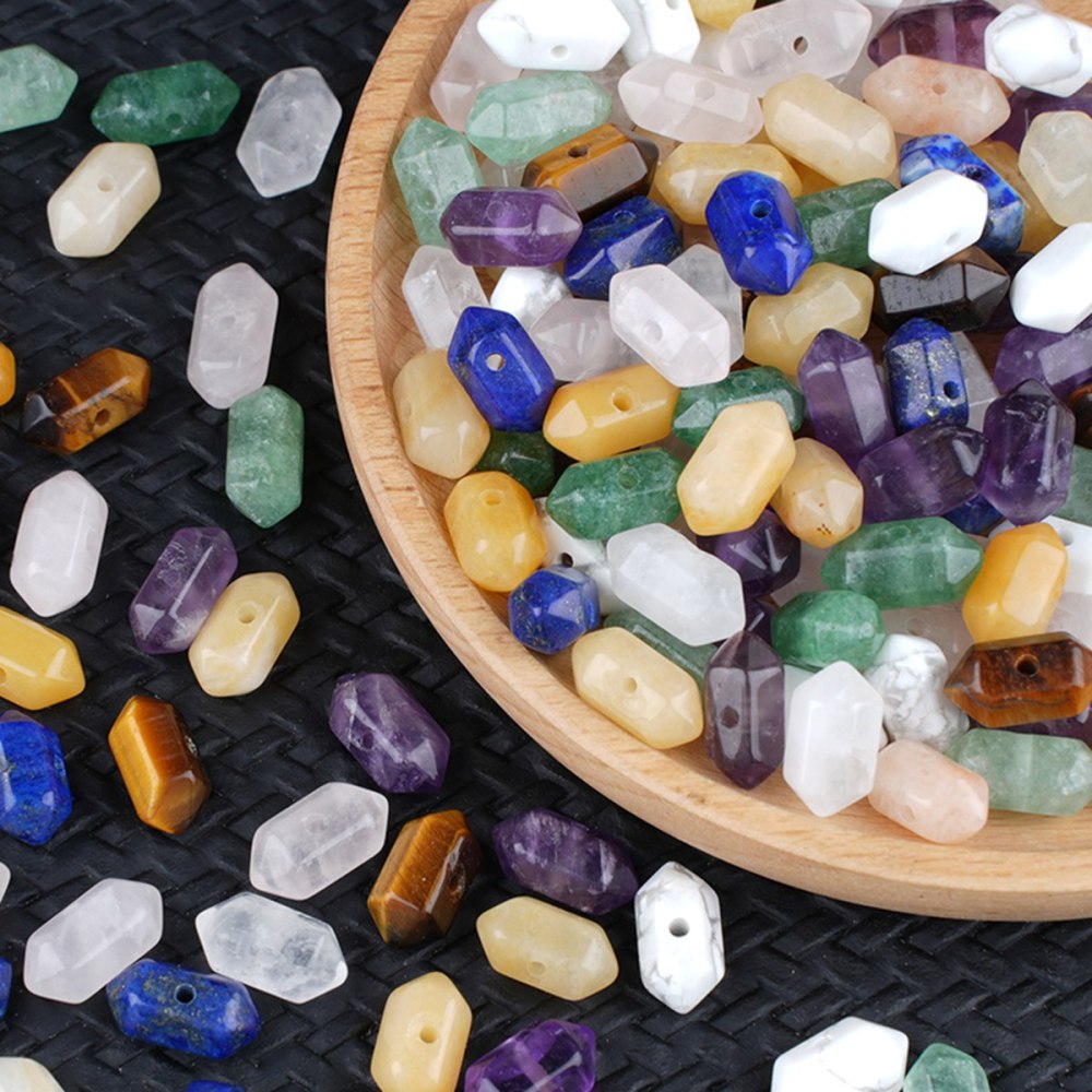 6X12mm Double Terminated Hexagonal Wand Side Drilled Hole Natural Gemstone Point Pendant for Jewelry Making Healing Reiki