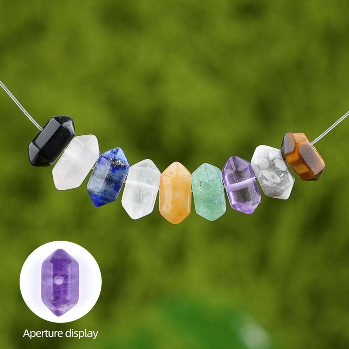 6X12mm Double Terminated Hexagonal Wand Side Drilled Hole Natural Gemstone Point Pendant for Jewelry Making Healing Reiki