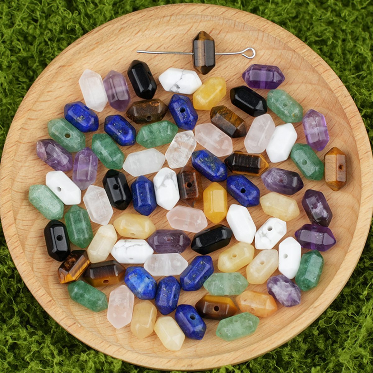 6X12mm Double Terminated Hexagonal Wand Side Drilled Hole Natural Gemstone Point Pendant for Jewelry Making Healing Reiki