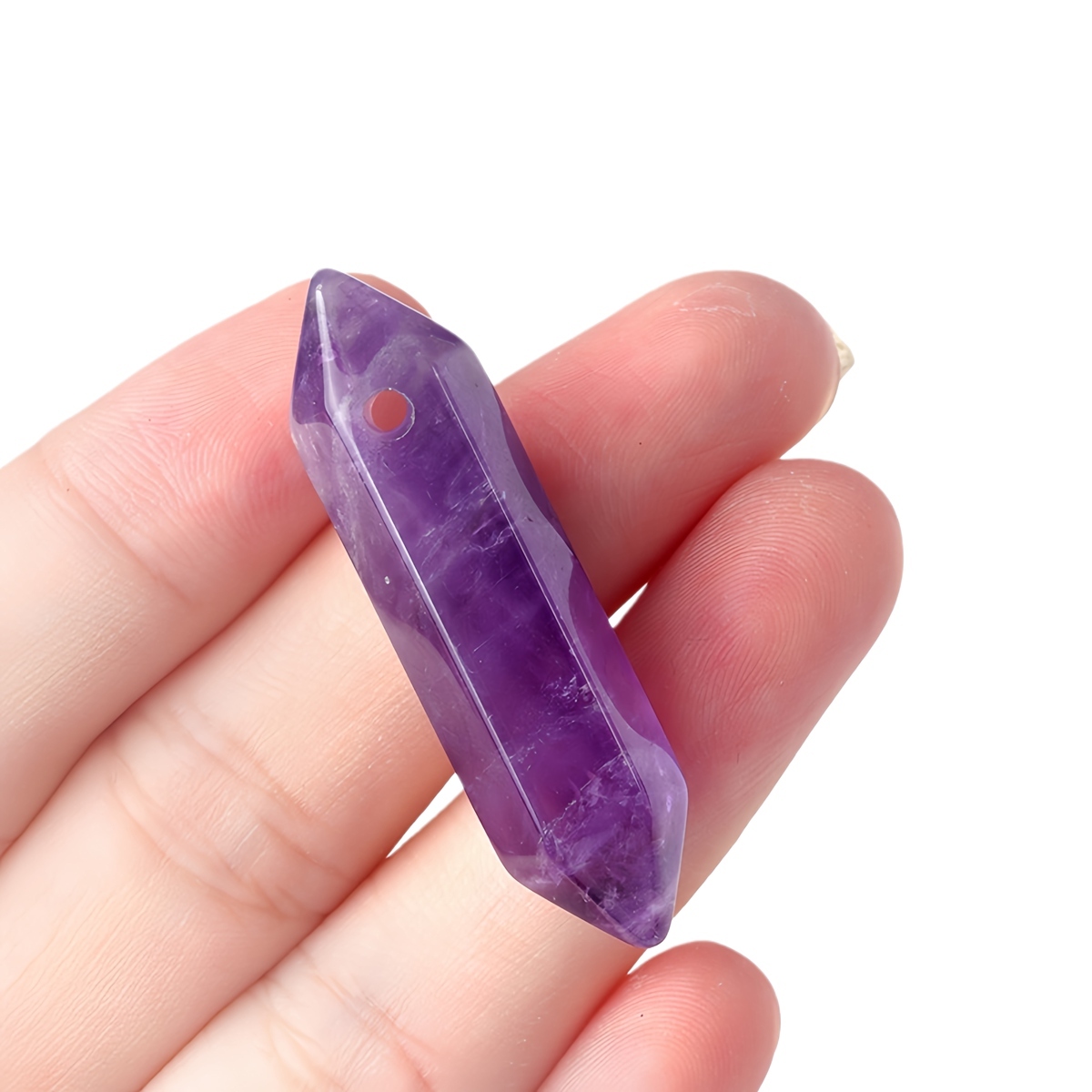 10x40mm Double Terminated Hexagonal Wand Side Drilled Hole Natural Gemstone Point Pendant for Jewelry Making Healing Reiki