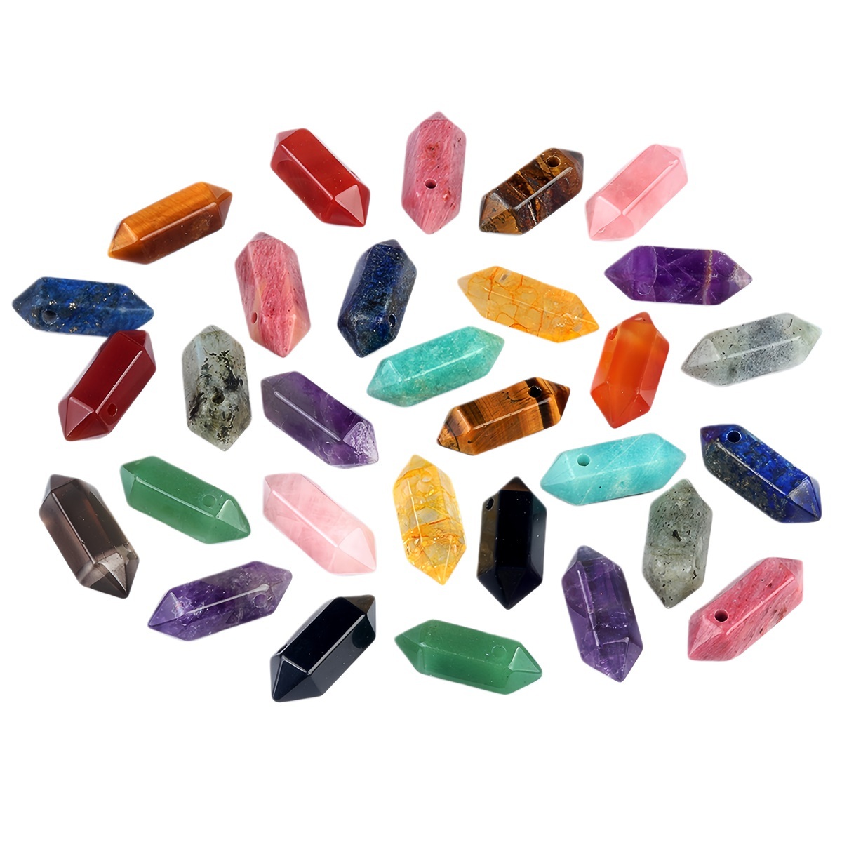 8x22mm Double Terminated Hexagonal Wand Side Drilled Hole Natural Gemstone Point Pendant for Jewelry Making Healing Reiki