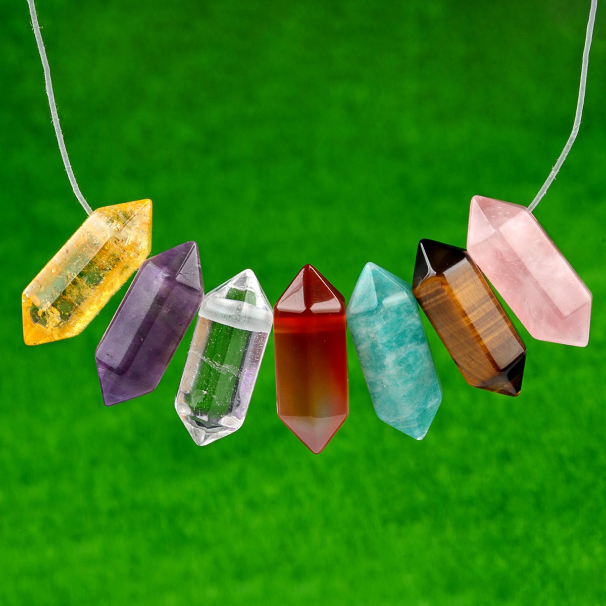 8x22mm Double Terminated Hexagonal Wand Side Drilled Hole Natural Gemstone Point Pendant for Jewelry Making Healing Reiki