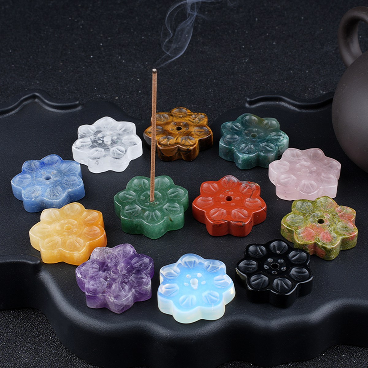 Lotus Flower Aromatherapy Pendant, 30MM Crystal Grid Stone Fragrance Holder for Essential Oils, DIY Chakra Jewelry Gift, Manifestation Tool