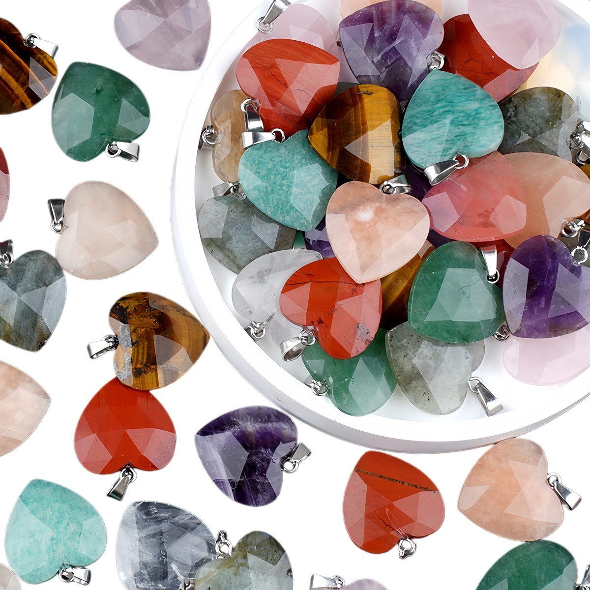 20MM Faceted Heart Gemstone Pendant For Making Jewelry