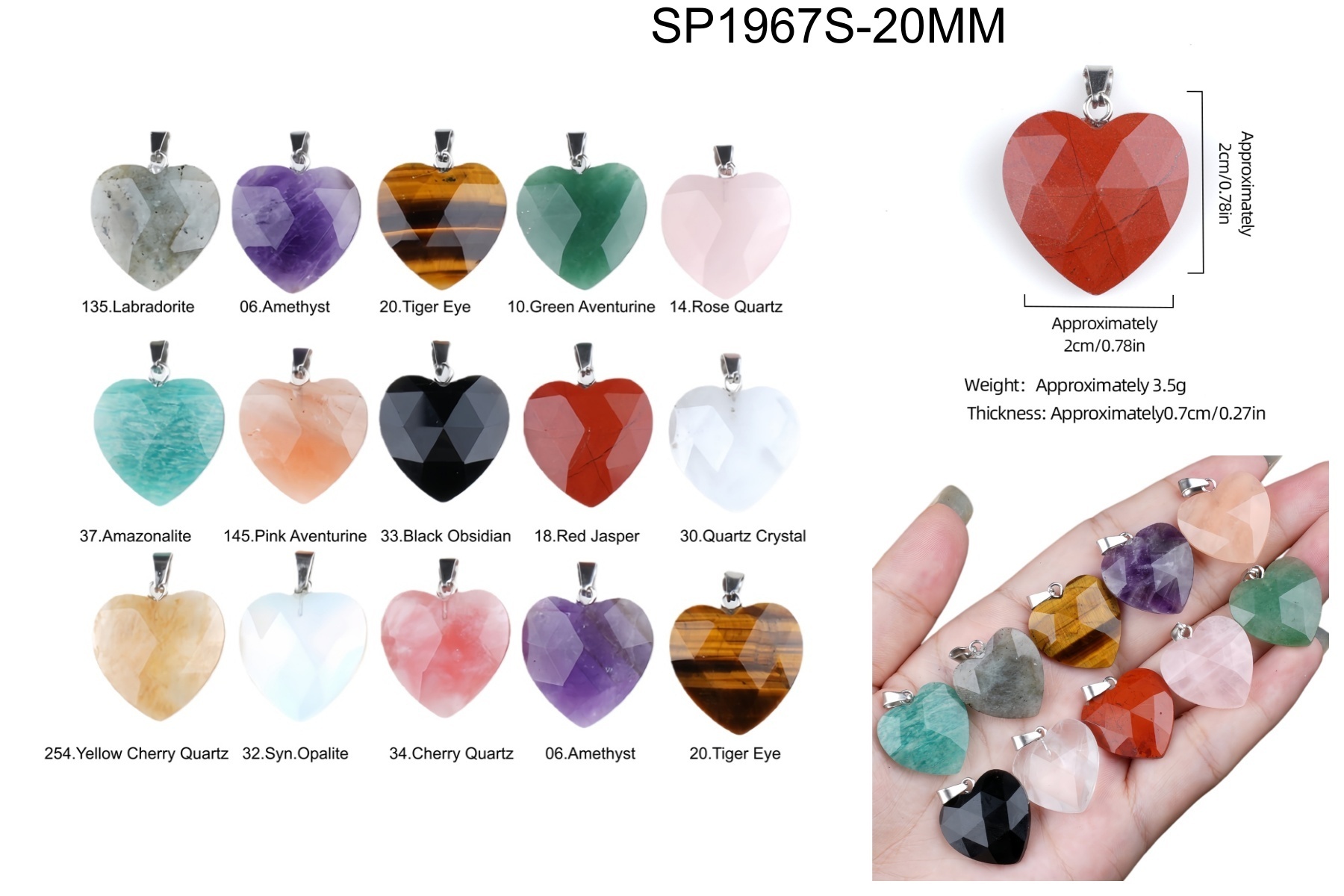 20MM Faceted Heart Gemstone Pendant For Making Jewelry