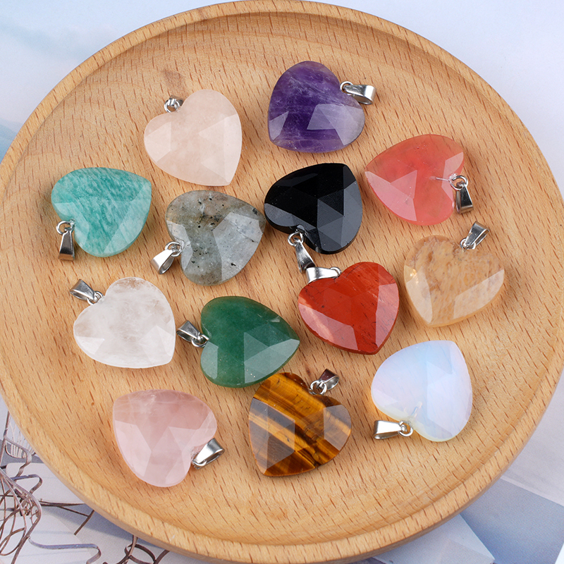 20MM Faceted Heart Gemstone Pendant For Making Jewelry