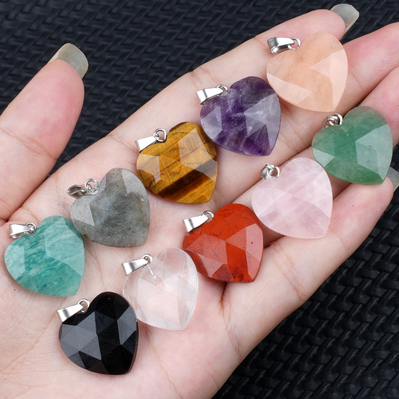 20MM Faceted Heart Gemstone Pendant For Making Jewelry