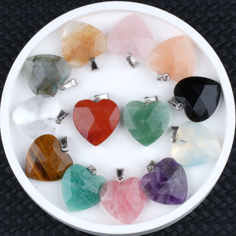 20MM Faceted Heart Gemstone Pendant For Making Jewelry