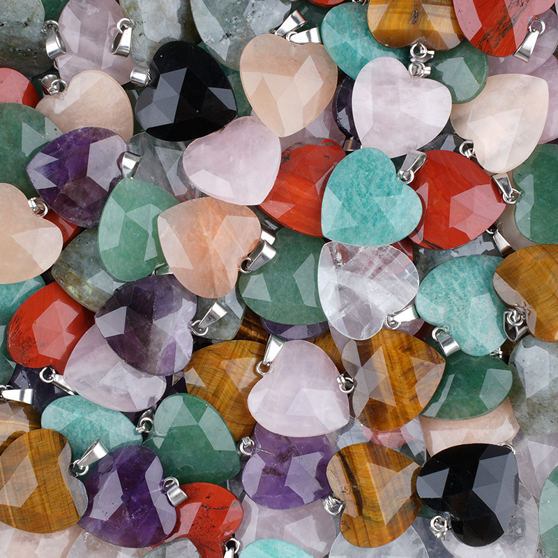 20MM Faceted Heart Gemstone Pendant For Making Jewelry