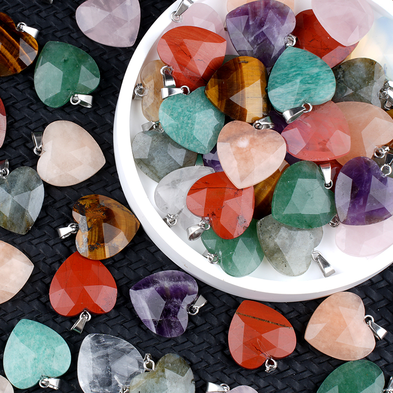 20MM Faceted Heart Gemstone Pendant For Making Jewelry