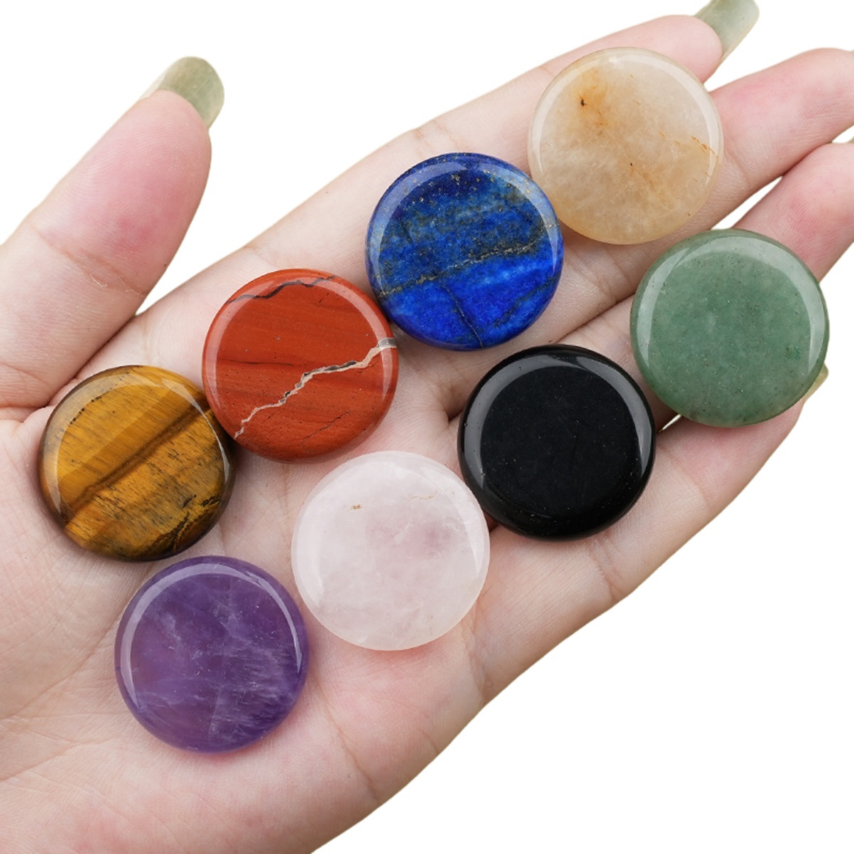 Double Flat Circular Gemstone Disc ;20MM/30mm Round Crystal Cabochon for DIY Jewelry Making Pendant Ring Craft Supplies